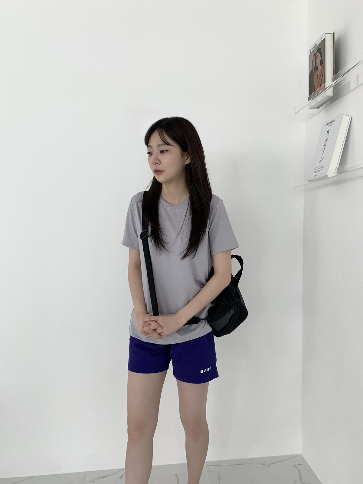 우먼즈 쿨애버 슬림핏 숏슬리브 메쉬그레이