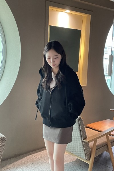 우먼즈  오버핏 벌룬크롭 후드집업