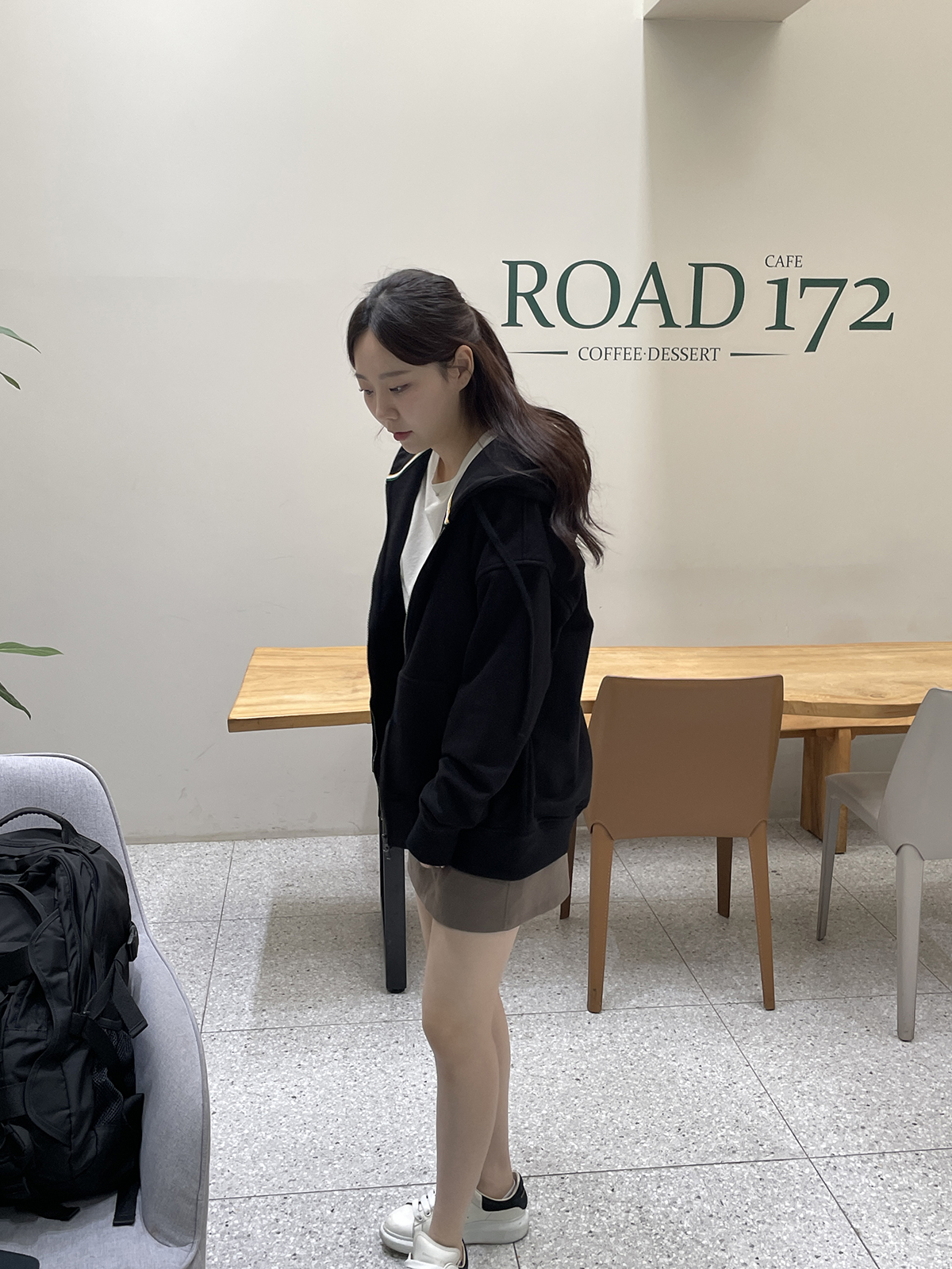 남여 공용 심플자수 오버핏 후디 집업